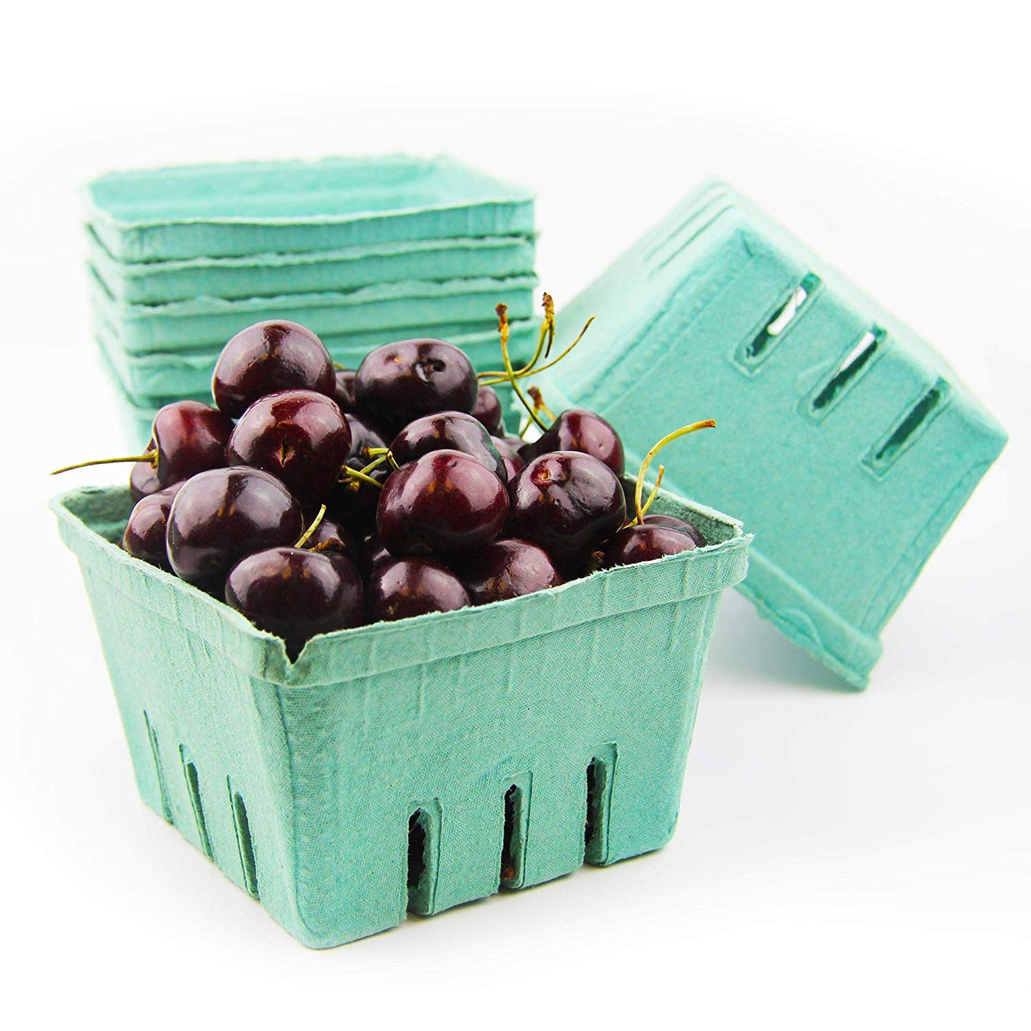 [44 Pack] Quart Green Molded Pulp Fiber Berry Basket Produce Vented