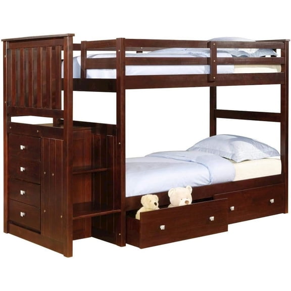 Twin/Twin Mission Stairway Bunk Bed With Twin Trundle