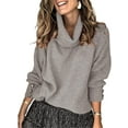 thumbnail image 1 of Aunavey Women's Turtleneck Pullover Sweaters Cowl Neck Long Sleeve Slouchy Loose Thin Knitwear, 1 of 5