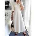 thumbnail image 5 of OYYN Maxi Dresses for Women Casual White High Waist A-Line Dresses Short Sleeve Half Zip V-Neck Elegant Dress, 5 of 5