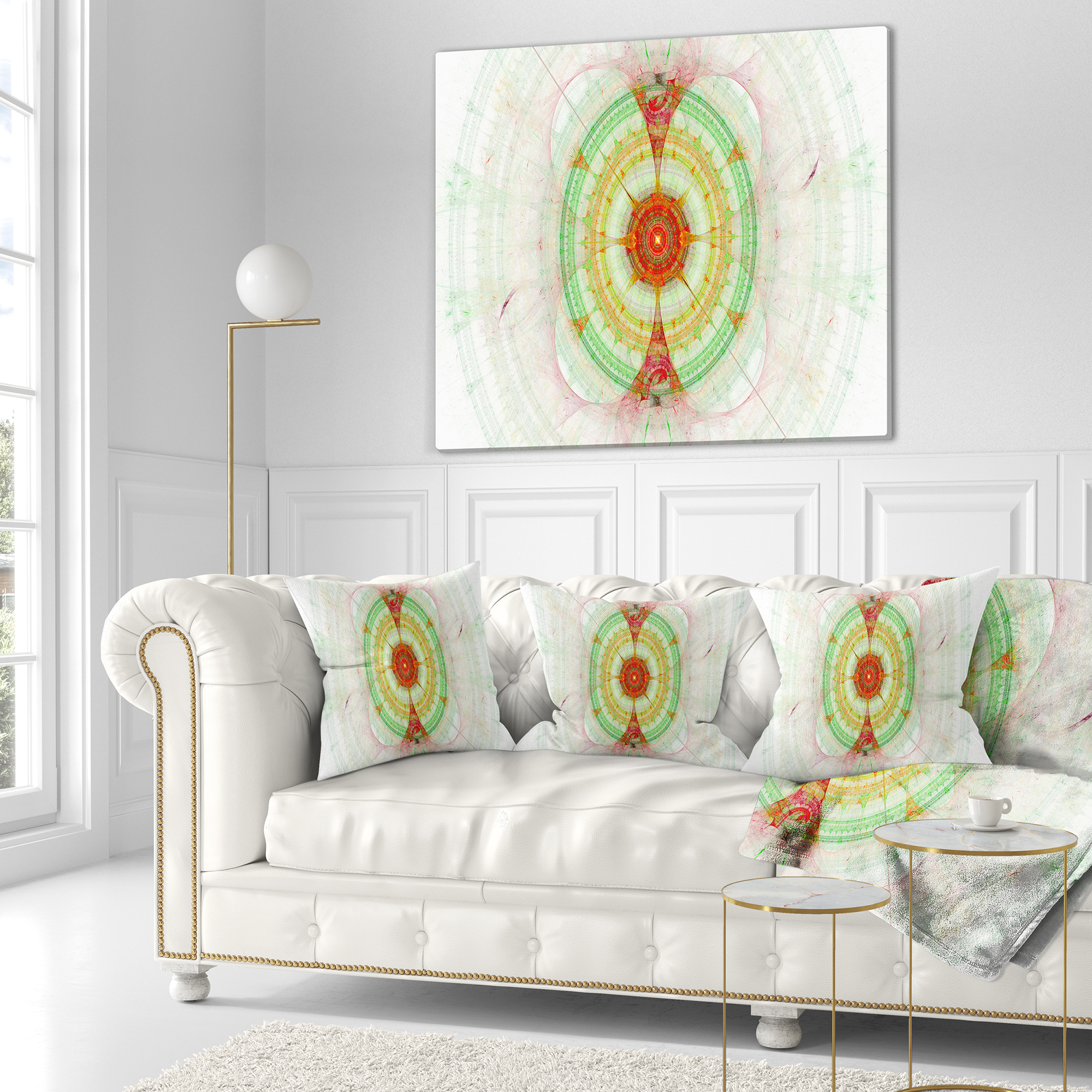 Designart Cabalistic Fractal Green Sphere - Abstract Throw Pillow - 18x18