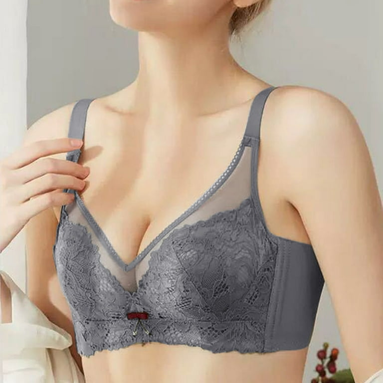 Tshirt Bras For Women No Underwire Lace Underwire Lace Floral Unlined Plus  Size Full Coverage Grey Wireless T-Shirt Bra 36/80B 