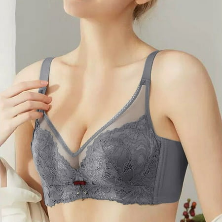 

Lace Bra for Womens Underwire Bra Lace Floral Bra Unlined Unlined Plus Size Full Coverage Bra Bras for Women Grey 34/75D