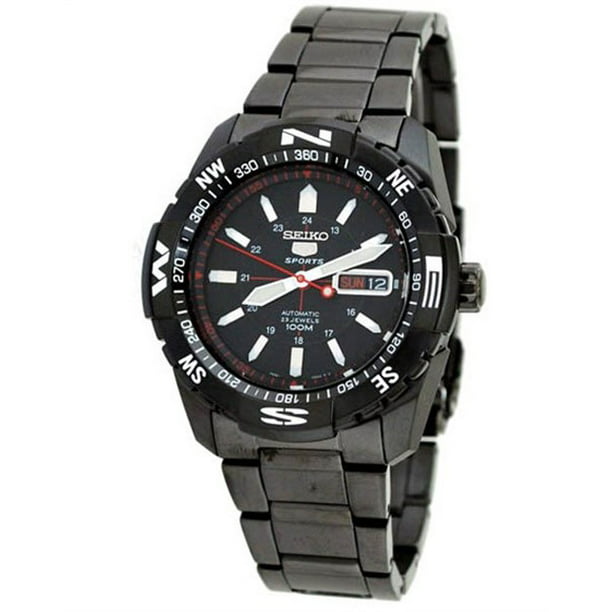 Seiko Men's SNZJ11 Automatic Black IP SS Compass Bezel Watch 