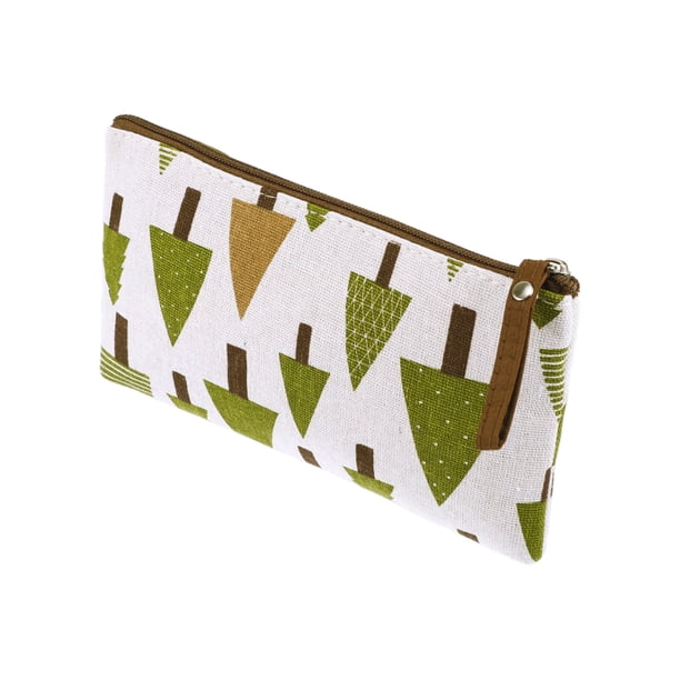 1pc Bolsa Cosmética Grande para Mujeres con Árboles Verdes para Viaje, Vacaciones y Baño, Lienzo Blanco y Verde