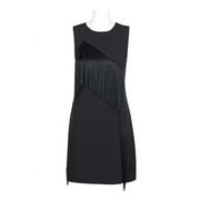 Laundry Crew Neck Sleevleless Asymmetrical Tassel Detail Zipper Back Crepe Dress-WHITE / 0