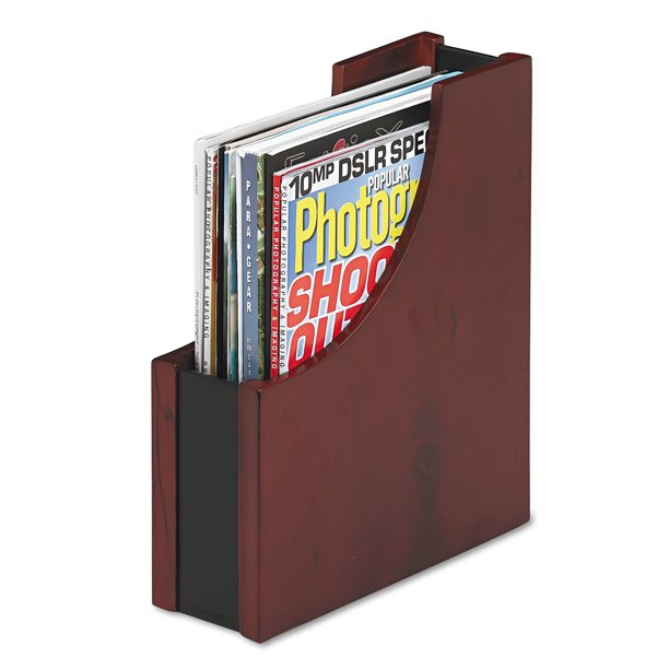 Rolodex Wood and Faux Leather Magazine File, 3 1/2 x 10 x 11 13/16