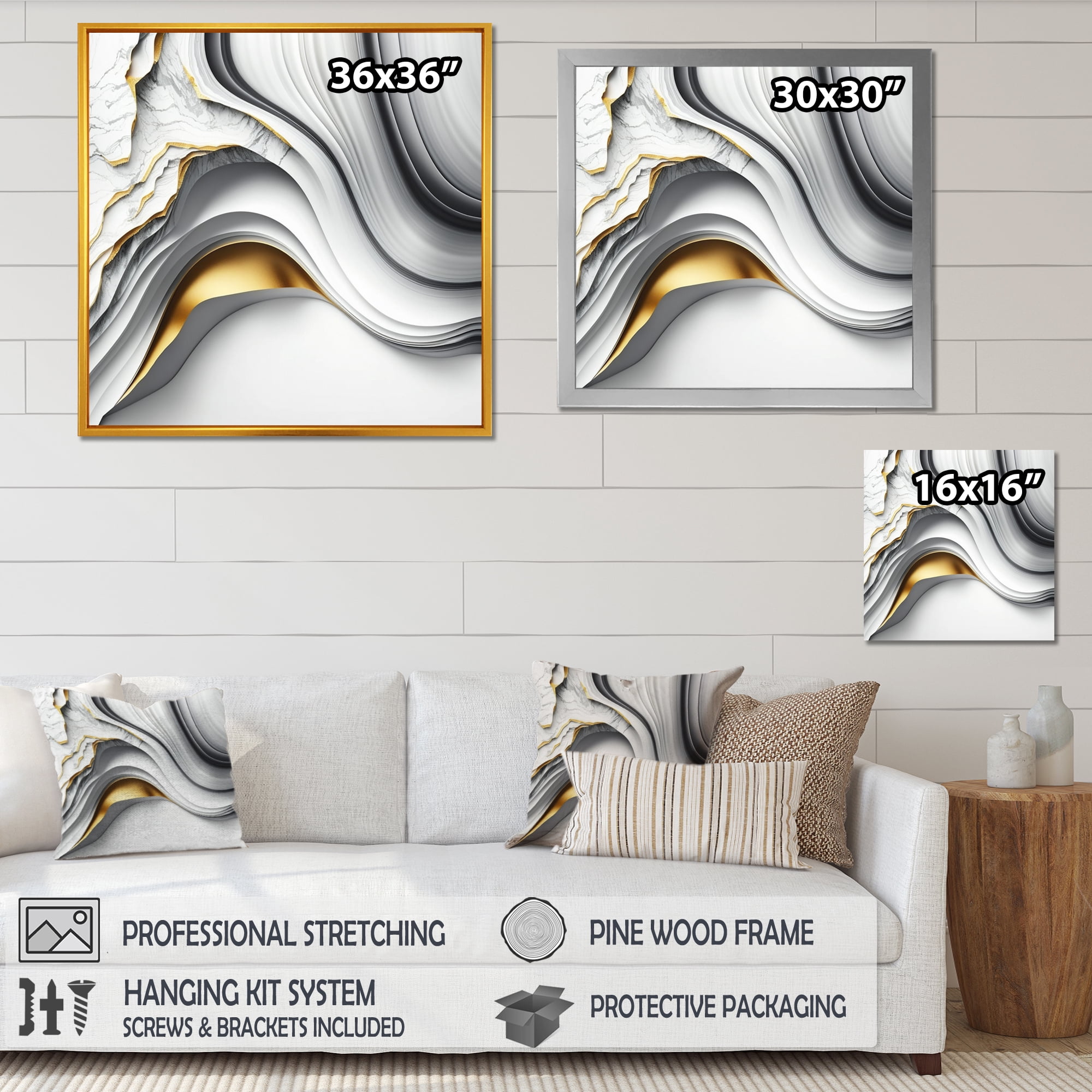 Designart Abstract Geode Waves Grey I Canvas Wall Art
