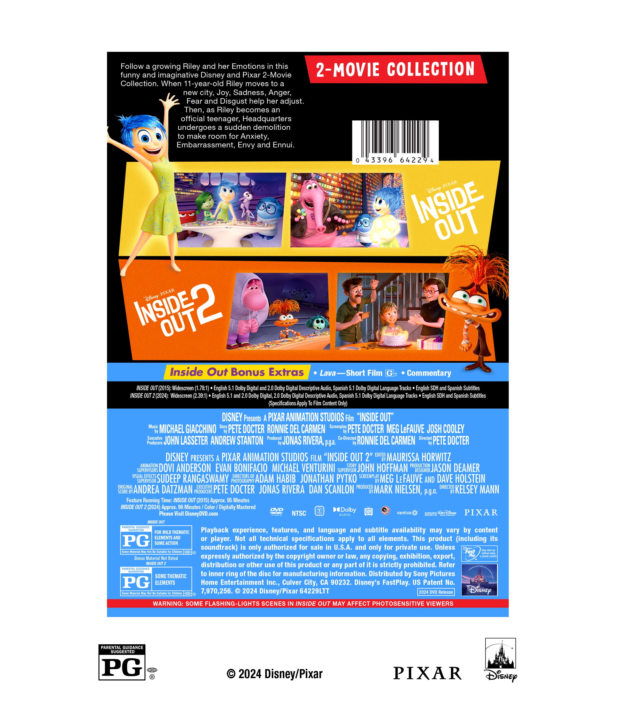 Free Shipping! Disney Inside Out DVD Animated Adventure PG 2015 2