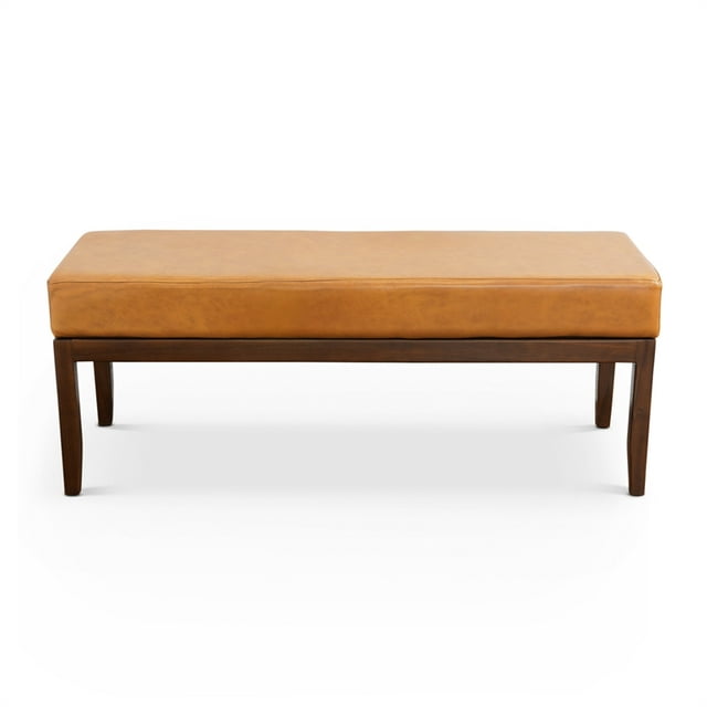 Kimberly Banc Rembourré en Cuir Véritable Style Mid-Century Moderne en Tan Foncé