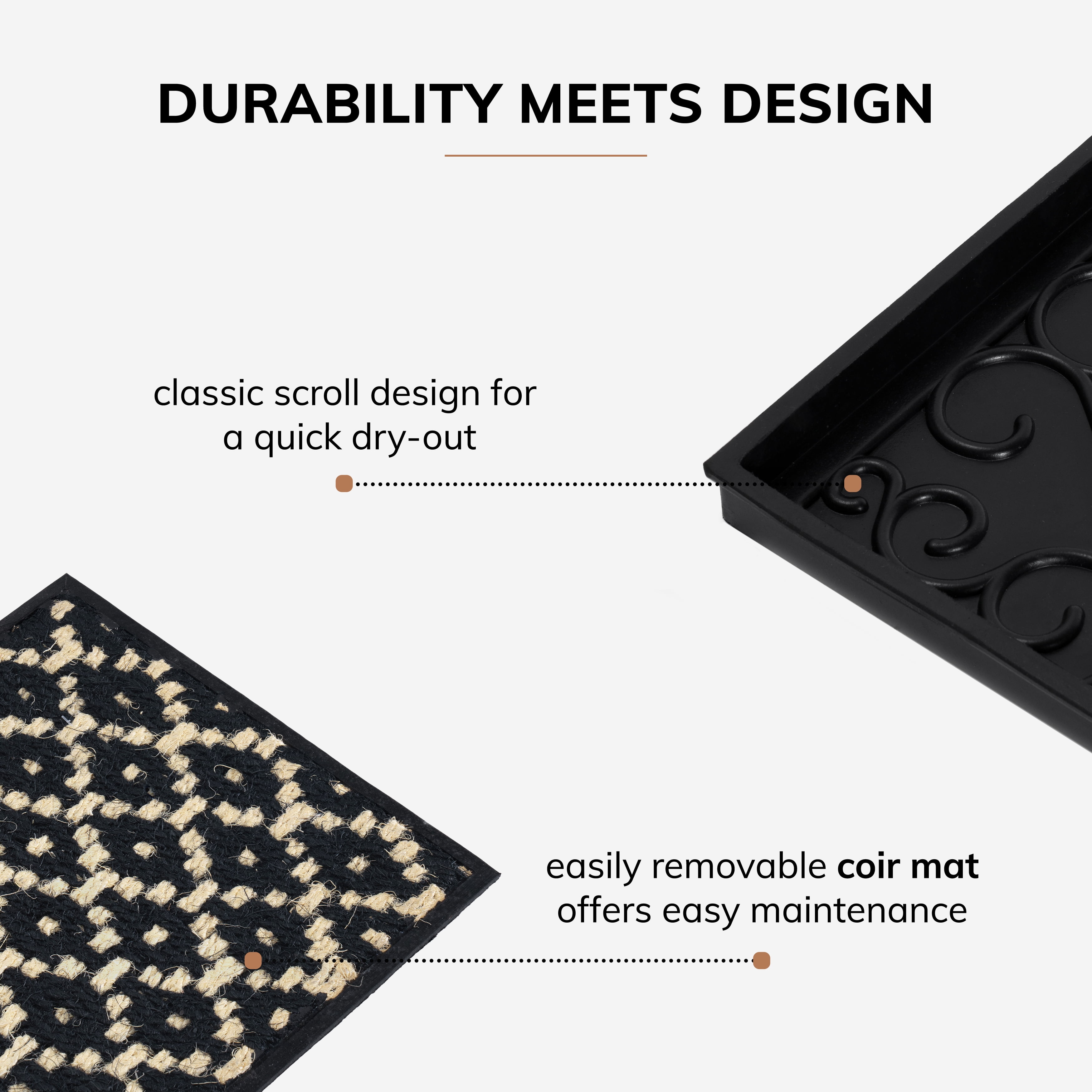 Natural & Recycled Rubber Boot Tray with Black & Ivory Coir Insert