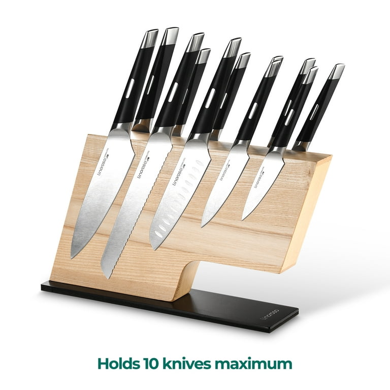 Linoroso Magnetic Knife Block Knife Holder Knife Stand, Super Strong Magnet Double Sided Kitchen Knives Storage Fitted, American Ash Wood, Black