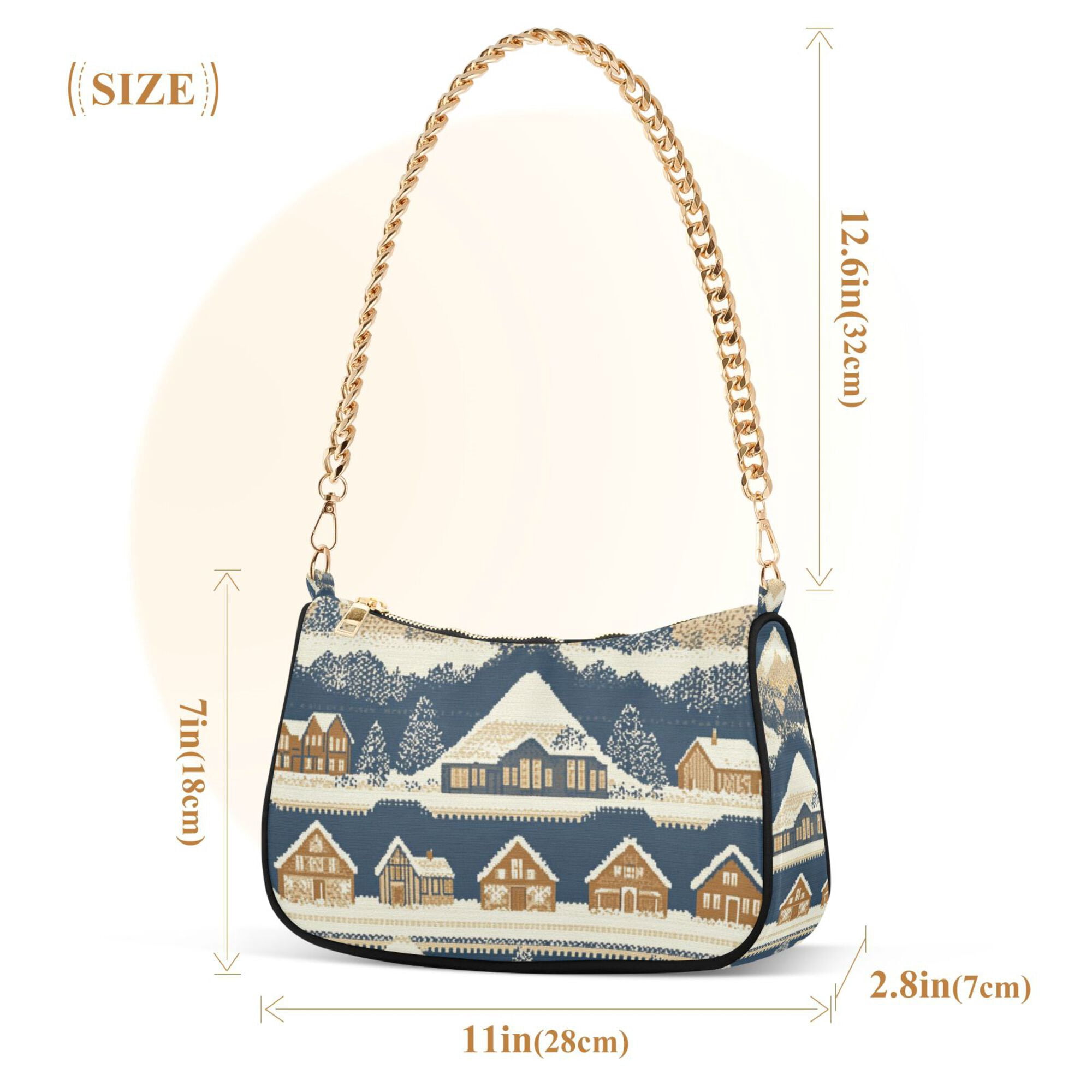 FORMRS Womens Shoulder Bag with Chain Strap Clutch Purse Cute Tote Handbag, Winter Village