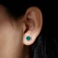 thumbnail image 4 of Rosec Jewels Lab Grown Emerald Earrings with Moissanite - Emerald Halo Stud Earrings in Silver - 6 mm - AAAA Quality, 4 of 7
