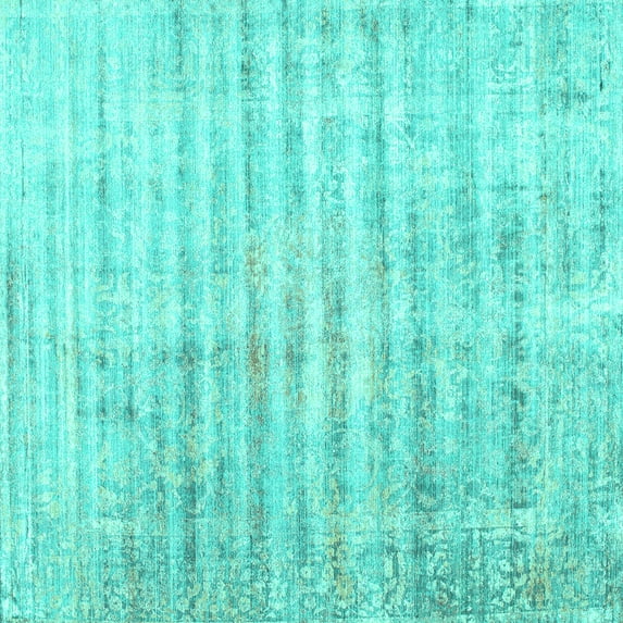 Ahgly Company Machine Washable Indoor Square Persian Turquoise Blue Traditional Area Rugs, 7' Square