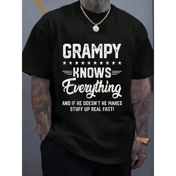 Men's Funny Grampy Knows Everything Graphic T-Shirt