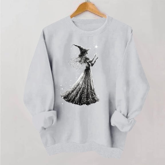Trikvn Women's Vintage Witch Graphic Sweatshirts Magic Spell Pullover Tops Fall Long Sleeve Crewneck Shirts Casual Loose Fit Novelty Halloween Outerwear Jumper