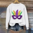 thumbnail image 4 of Womens Mardi Gras Shirt Leisure Carnival Printed Round Neck Long Sleeve Sweatshirt Tops White S, 4 of 7