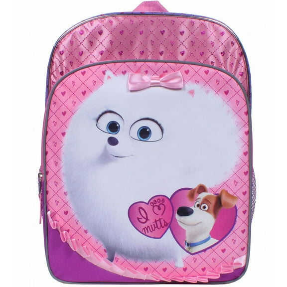 Pink Secret Life of Pets I Love Mutts Backpack with Mesh Side Pockets - Gidget