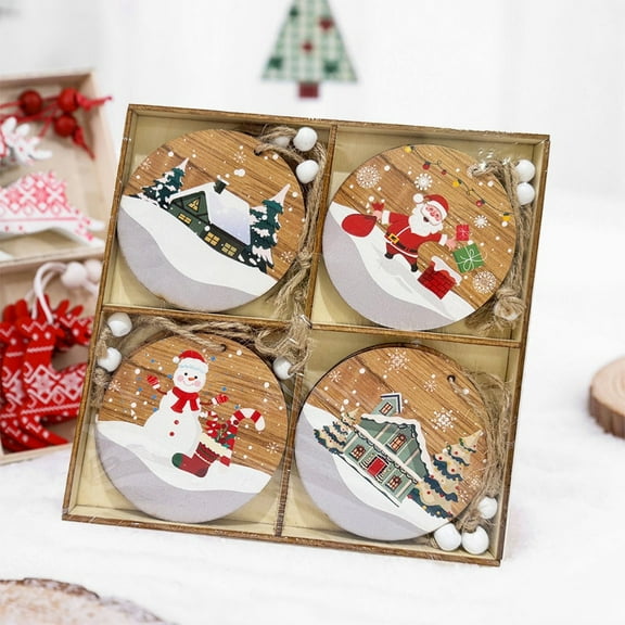 PONPRNGY 12pcs Wooden Christmas Tree Decorations Hanging Pendant Home Party Christmas Small Ornament Christmas Craft Supplies