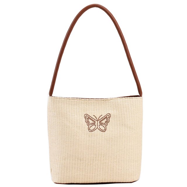 Bolsa Bolso de ganchillo para mujer, bolso de compras suave, bolso tejido para niñas (mariposa beige)