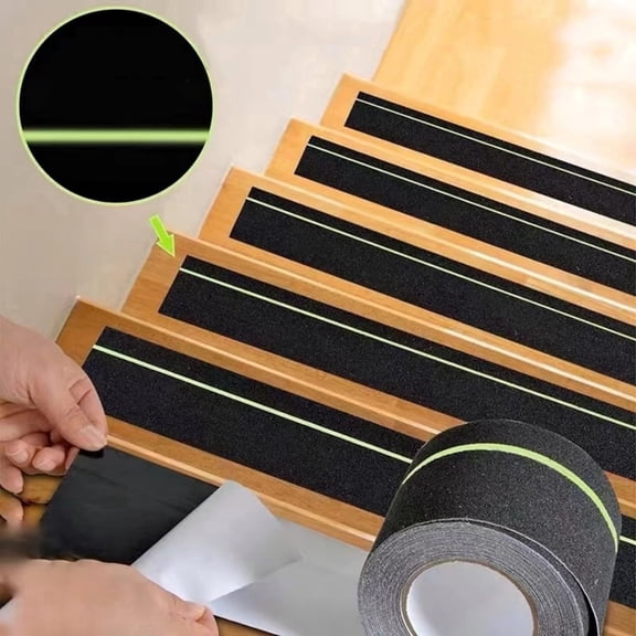 12 Pack Anti Slip Grip Tape, Non-slip Traction Treads 24'' x 4'' with Reflective Stripe, Outdoor Stair Treads Glow in Dark Stripe Grip Tape Non Skid High Traction Treads Adhesive for Stairs Step