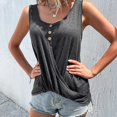 thumbnail image 2 of Blusa sin mangas con botones torcidos Cuello redondo Camisa sin mangas con dobladillo torcido para verano Gris oscuro S, 2 of 7