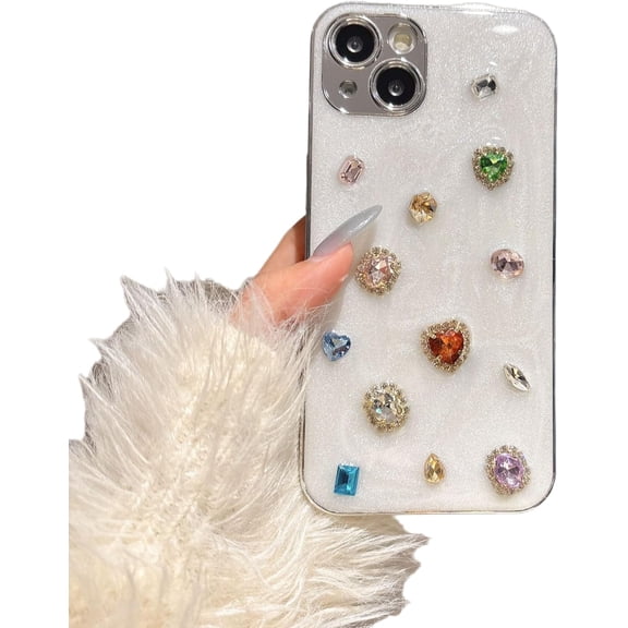 3D Bling Glitter Rhinestone Compatible with iPhone Case (White,iPhone 14)