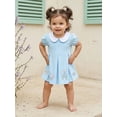 thumbnail image 4 of BemeyourBBs Toddler Baby Girl Summer Beach Dress Little Girls Princess Party Dress Puff Short Sleeve Peter Pan Doll Collar Cute Castle Tiara Embroidery A-Line Casual Pleated Dresses, 4 of 7