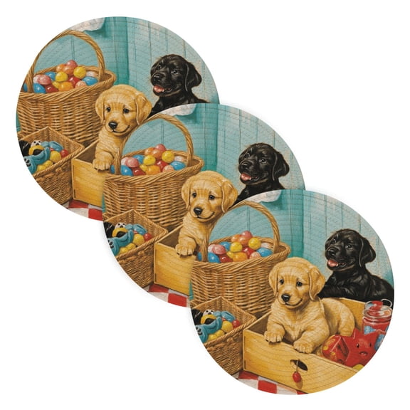 BZSMCE Mats for Pots,Pans Place Two Puppies with Toys Simple Style Pattern Pot Mats