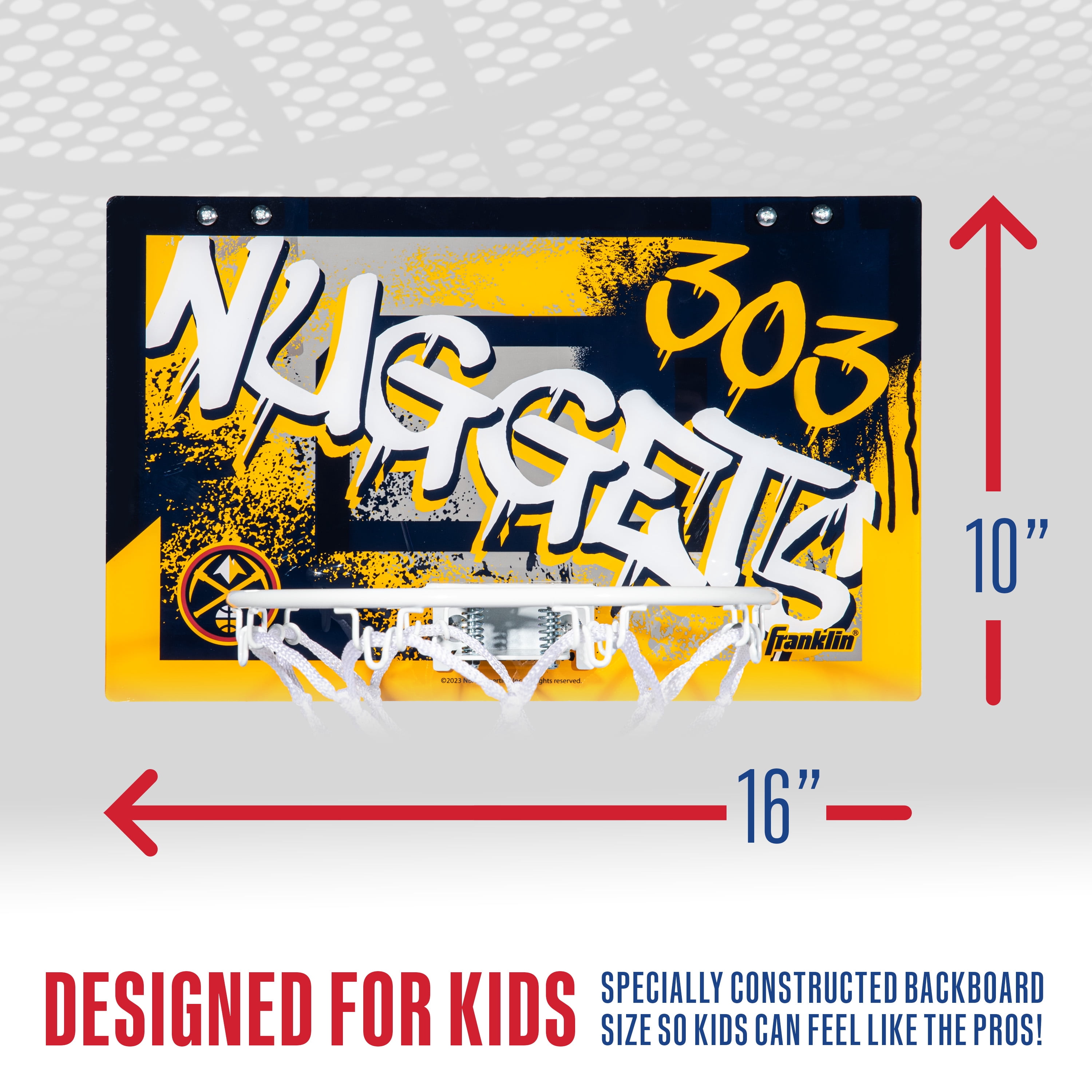 Franklin Sports NBA Denver Nuggets Over the Door Basketball Hoop - Kids Indoor Basketball Hoop with Mini Basketball - NBA Fan Shop Mini Hoop for Bedroom + Office - Over the Door Mini Hoop Set