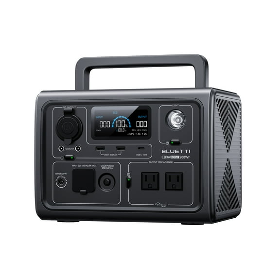 Bluetti EB3A Portable Solar Power Station,268Wh Capacity Solar Generator,600W (1200W Surge) AC Output, Fast 30-Minute Recharge to 80%,for Outdoor Camping