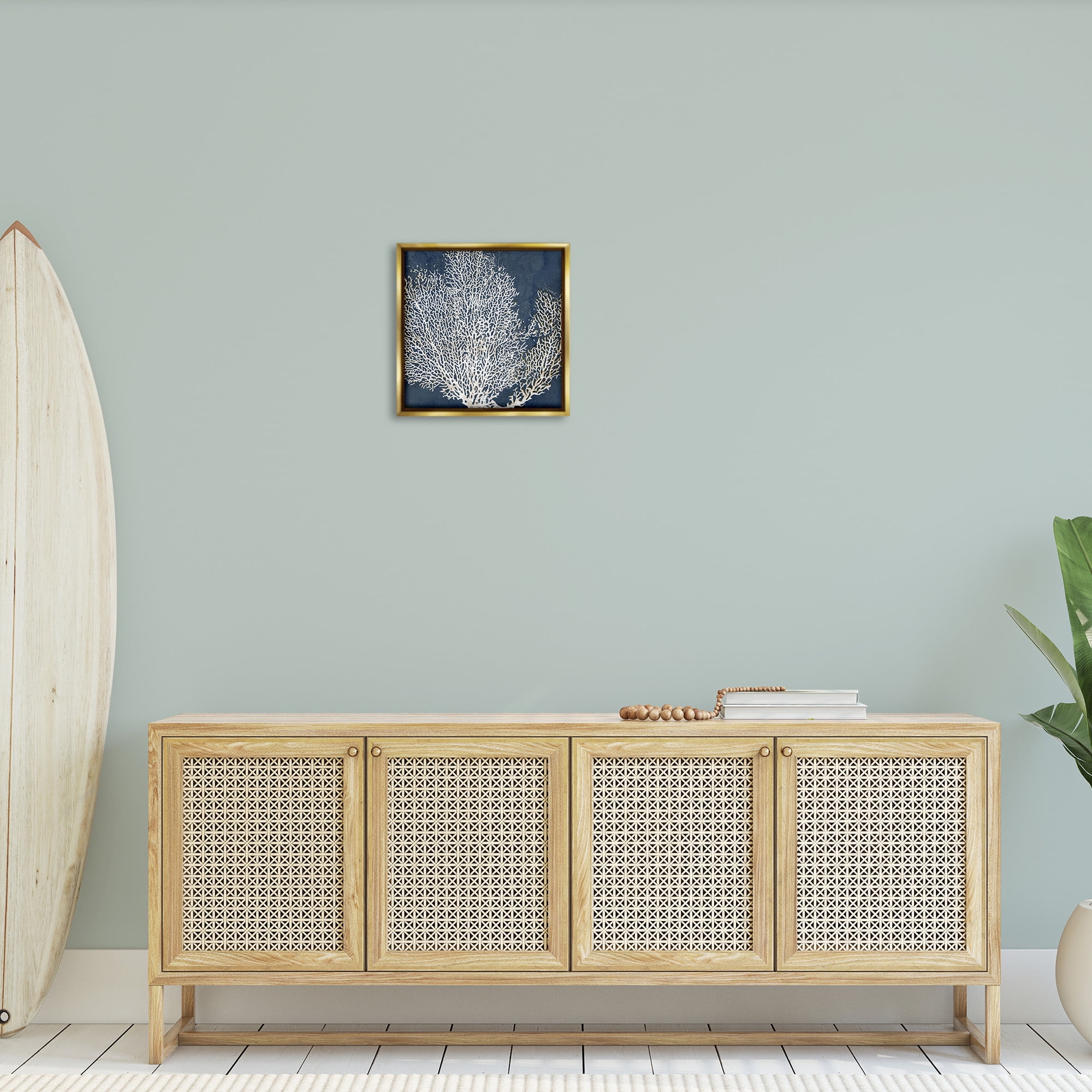 Stupell Industries Sea Coral Ocean Life Silhouette Nature Painting Gold Floater Framed Canvas Art Print Wall Art, 18 x 18