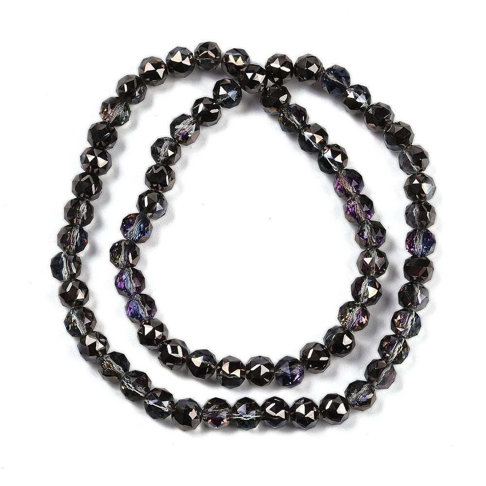 Transparent Electroplate Glass Beads Strands Faceted Round Black 7.5x7mm Hole: 1.2mm about 70pcs/strand 19.17~20.08''(48.7~51cm)