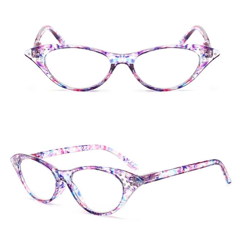 4 Pairs of Women Classic Purple Cat Eye Reading Glasses HD Spring Hinge Presbyopia Glasses Ladies Plastic Readers +2.50 with Pouch