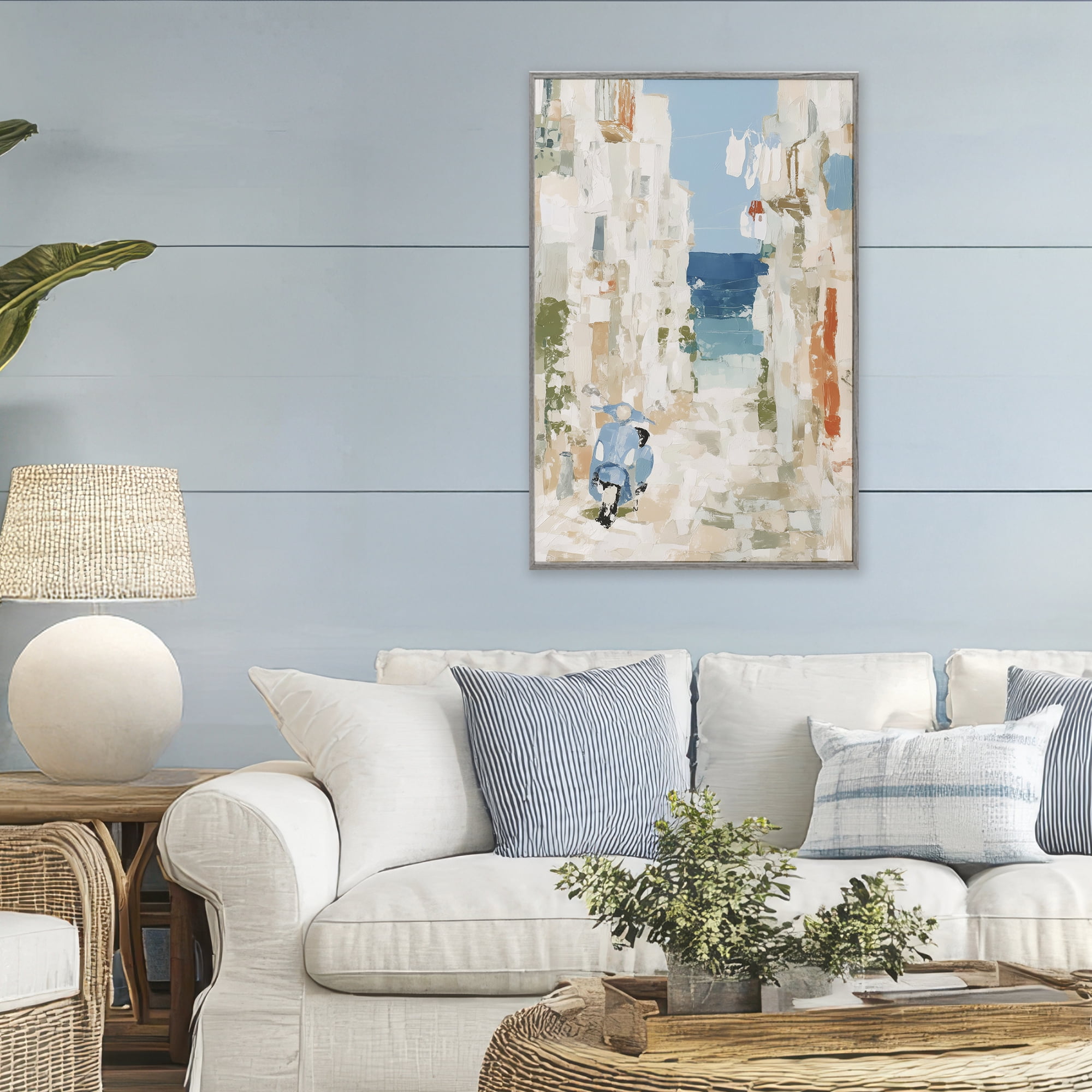 Stupell Industries Narrow Alley with Vespa Gray Framed Giclee Art, design by Chromatic Storm Studio