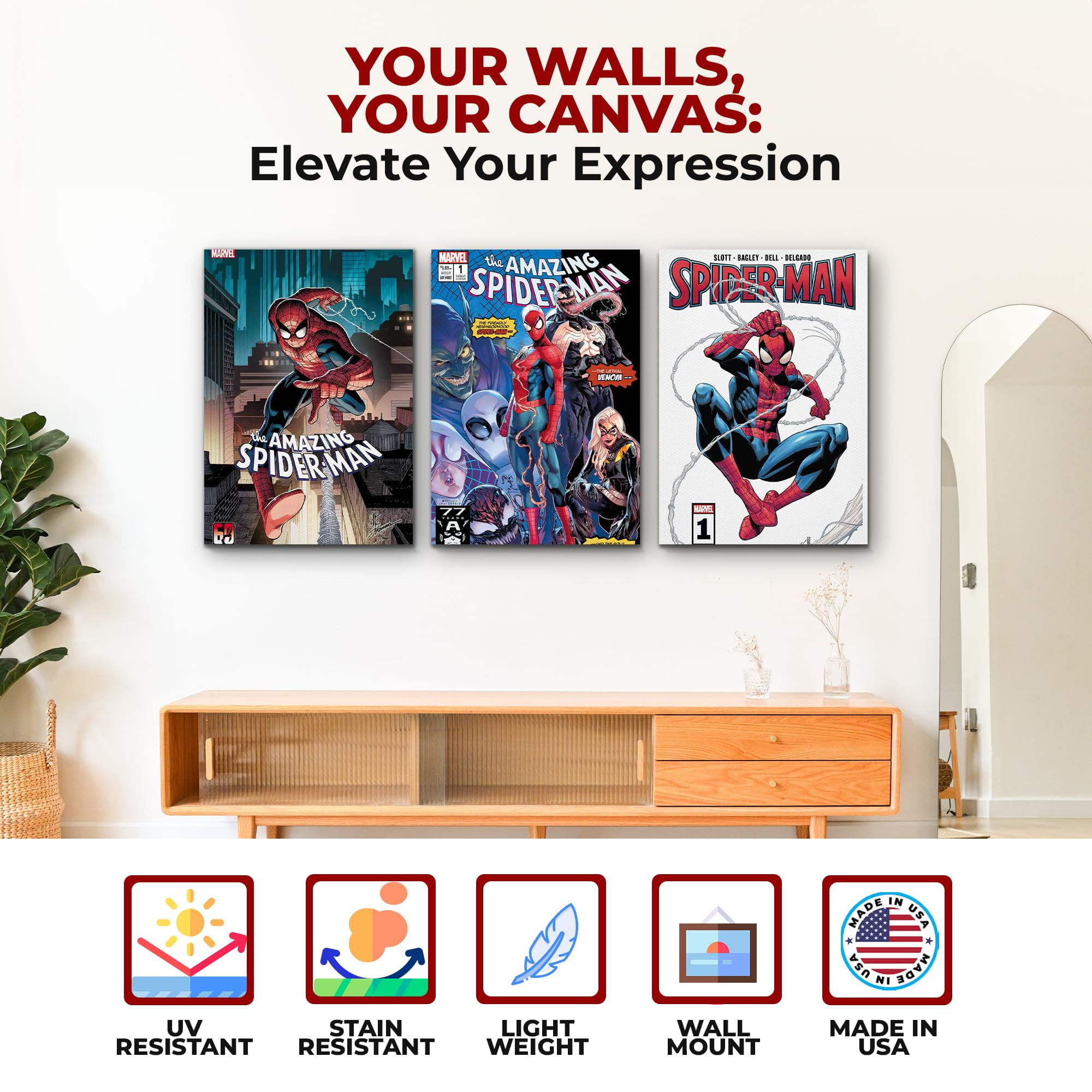 Comic Canvas Wall Art by DreamController Set of 3 - 16x24 inches Wall Decor | HD Printed & Wooden framed wall art | Modern Wall Decor for Bedroom, Living Room, Office, Kids Room | Made in USA