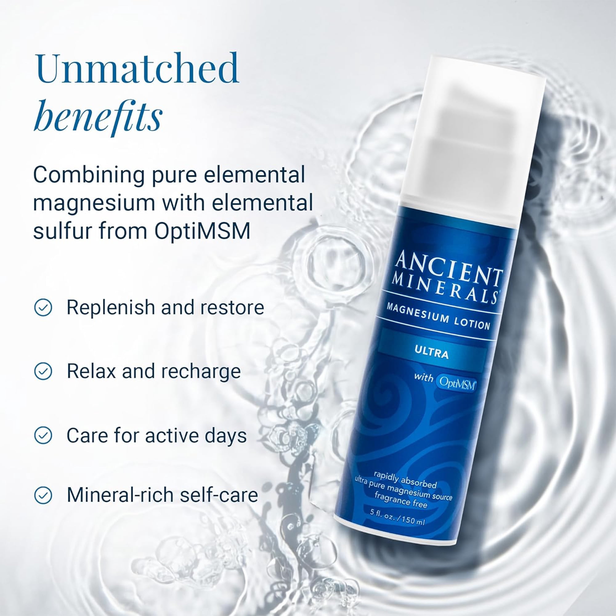 Ancient Minerals Magnesium Lotion with MSM, Muscle Pain Relief, Leg Cramps, Restless Sleep, 5 fl. oz.