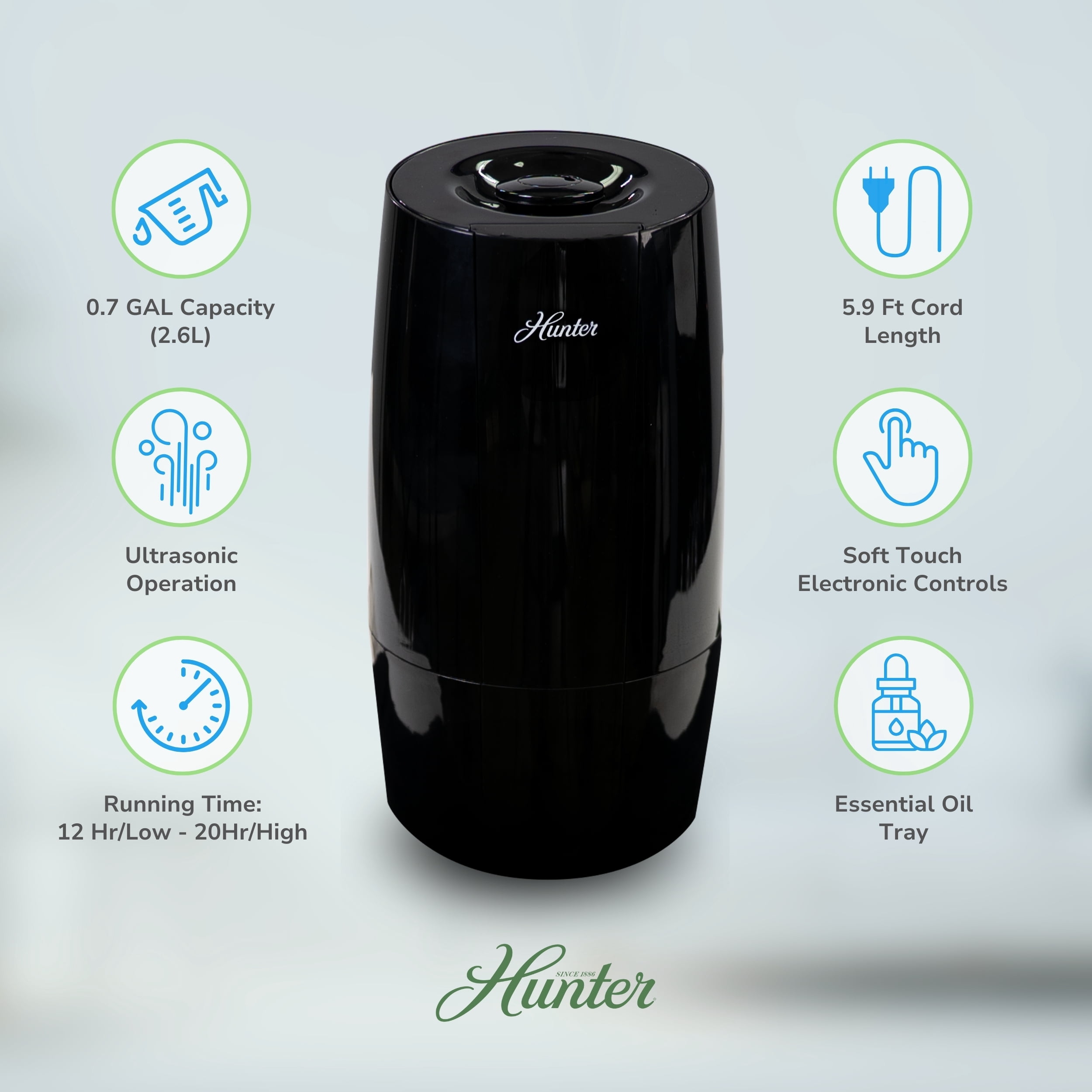 Hunter HHU400 Aspire Cool Mist 0.7 Gal Ultrasonic Humidifier, Black