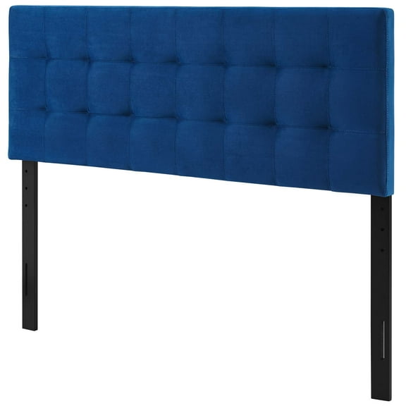 Contemporary Modern Urban Designer Bedroom Queen Size Tufted Headboard, Velvet Fabric, Navy Blue