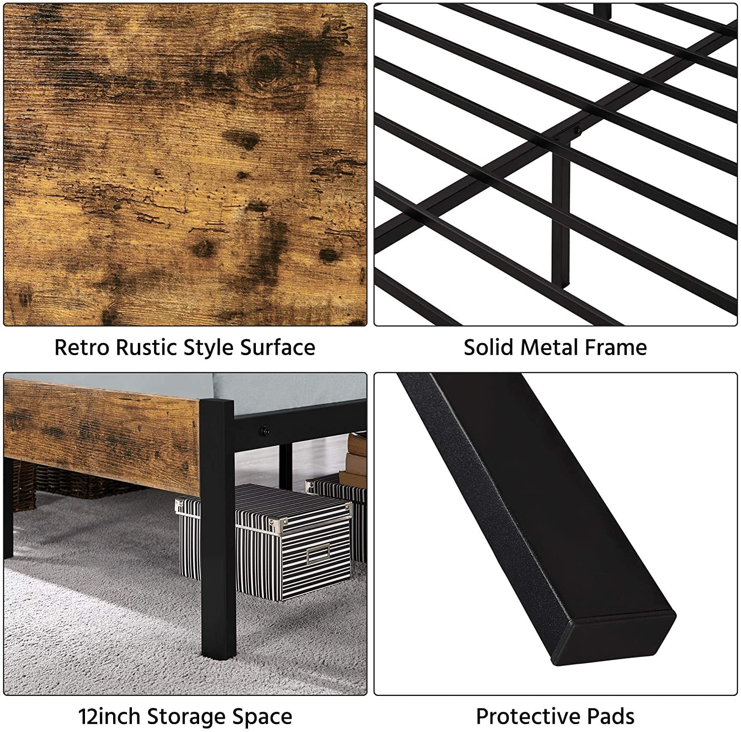 Private Jungle Full Size Metal Platform Bed Frame with Wooden Headboard and Footboard, No Box Spring Needed, Large Under Bed Storage,Dark Brown Private Jungle Full Size Metal Platform Bed Frame with Wooden Headboard and Footboard, No Box Spring Needed, Large Under Bed Storage,Dark Brown