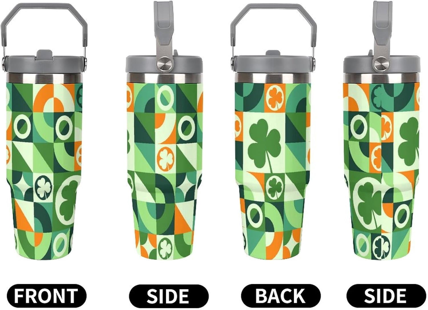 St Patrick's Day 30oz Water Bottle with Handle & Straw,Fits in Cup Holder,Leak Resistant Tumbler-Reusable Insulated Stainless Steel,Gifts for Women & Men