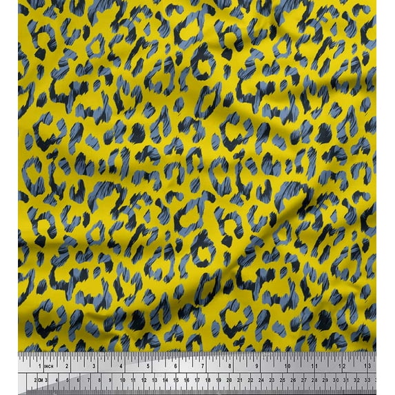 Soimoi Silk Fabric Leopard Animal Skin Decor Fabric Printed Yard 42 Inch Wide