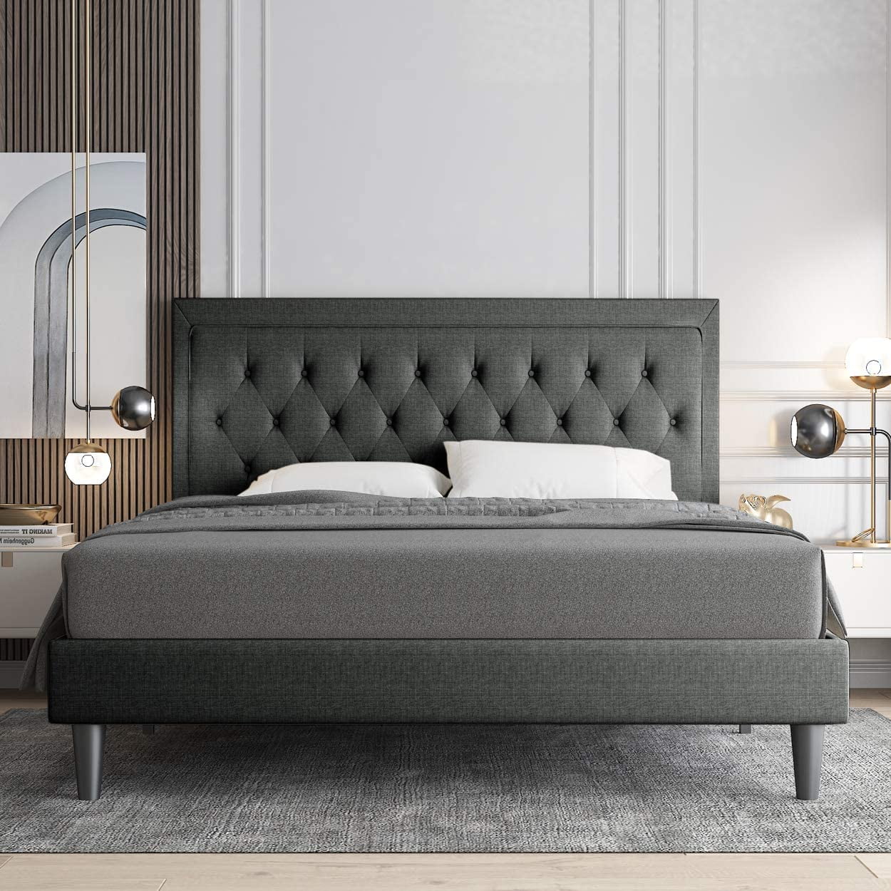 Buy Allewie Full Size Fabric Upholstered Button Tufted Platform Bed Frame Dark Grey Online At Buy Allewie Full Size Fabric Upholstered Button Tufted Platform Bed Frame Dark Grey Online At