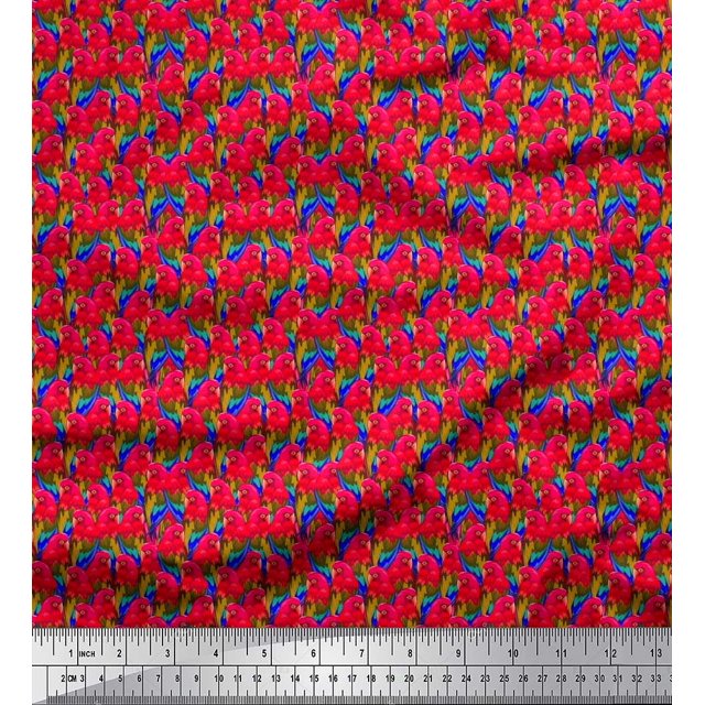 Soimoi Japan Crepe Satin Fabric Macaw Parrot Bird Print Sewing Fabric Yard 42 Inch Wide