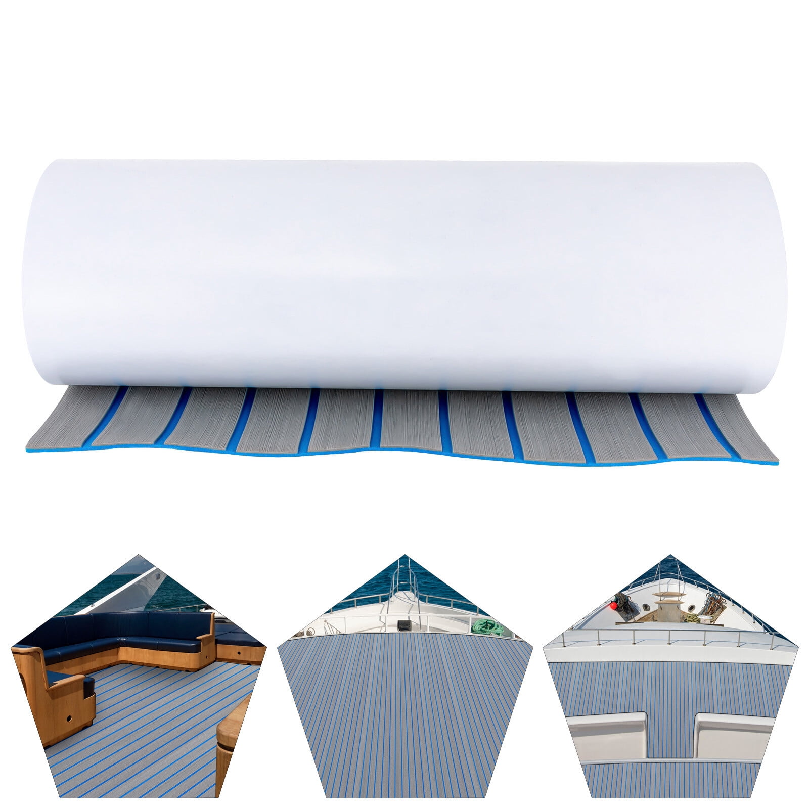 Boat Flooring EVA Foam Decking Sheet Faux Teak Marine Mat Marine Carpet Cooler Tops Seating Non-Slip Self-Adhesive Flooring Material for Motorboat RV Yacht Kayak Swimming Pool 95" x 24"