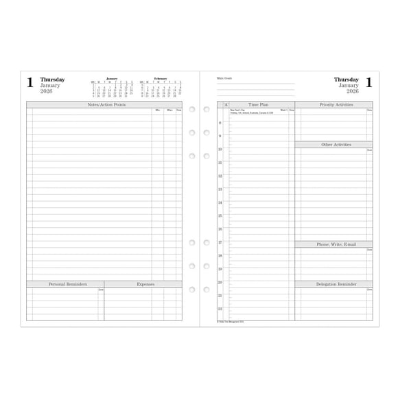 Filofax Calendar Diary Refill, A5 Size, One Day o