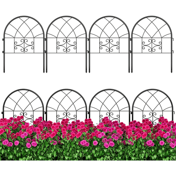 4/8 Panels Decorative Garden Fence 20.47"L x 20.47"W No Dig Dog Fence Outdoor with Gate for Yard Border,25.78 Inch Tall Patio Rustproof Garden Fencecing Panels Easy Installation