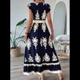 thumbnail image 4 of Vestidos de Verano para Mujer 2025, Informales, con Mangas con Volantes, Estilo Bohemio, para Playa, Azul Marino, Talla XL, 4 of 6
