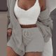 thumbnail image 1 of Trajes esponjosos sexys de tres piezas, cárdigan con capucha de terciopelo de felpa, abrigo, pantalones cortos y Top corto, conjuntos de chándal para mujer, sudaderas deportivas informales Tan Jianjun unisex, 1 of 2